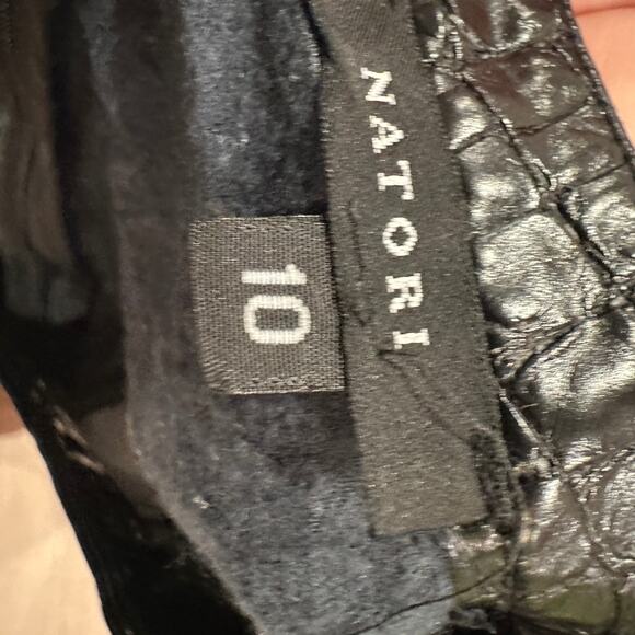Natori Black Faux Leather Midi Skirt Size 10 Croc Embossed A-line Designer $295 - Picture 7 of 8
